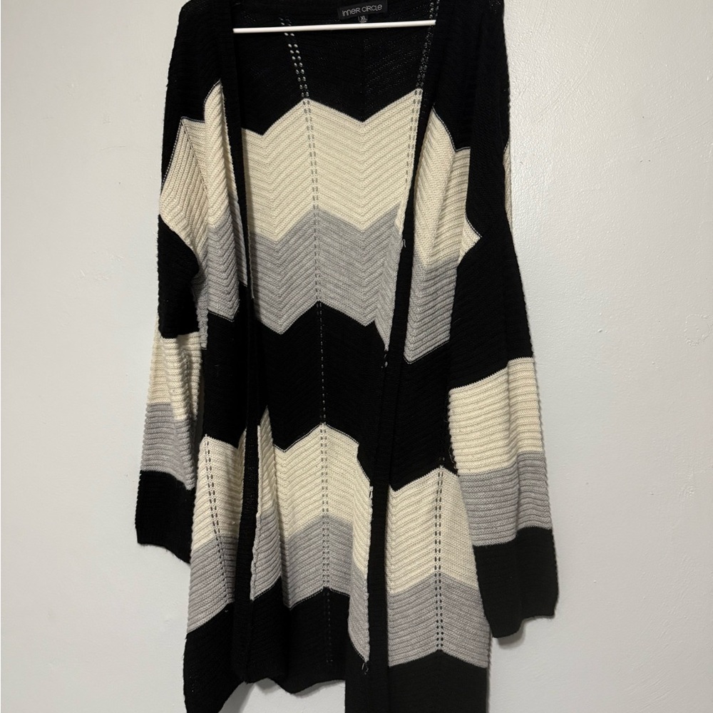 Chic Chevron Black and Cream Cardigan